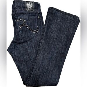 Rock & Republic Kasandra Boot Cut Dark Wash Y2K jeans Rhinestone pockets Size 26